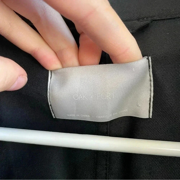 OAK + FORT Black Trench Coat Button Down Jacket Oversized Cotton Blend - Picture 5 of 8